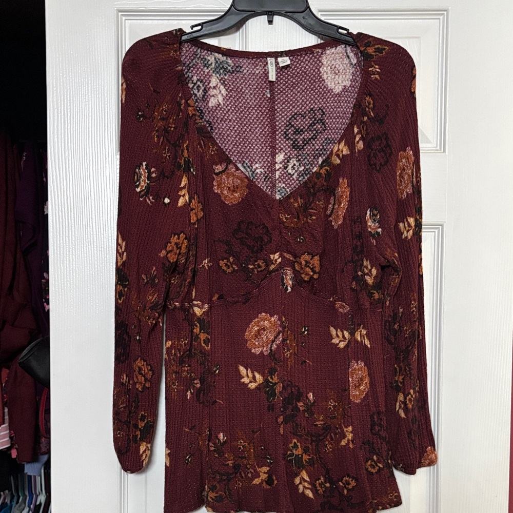 Cato Burgundy Floral Blouse size xl